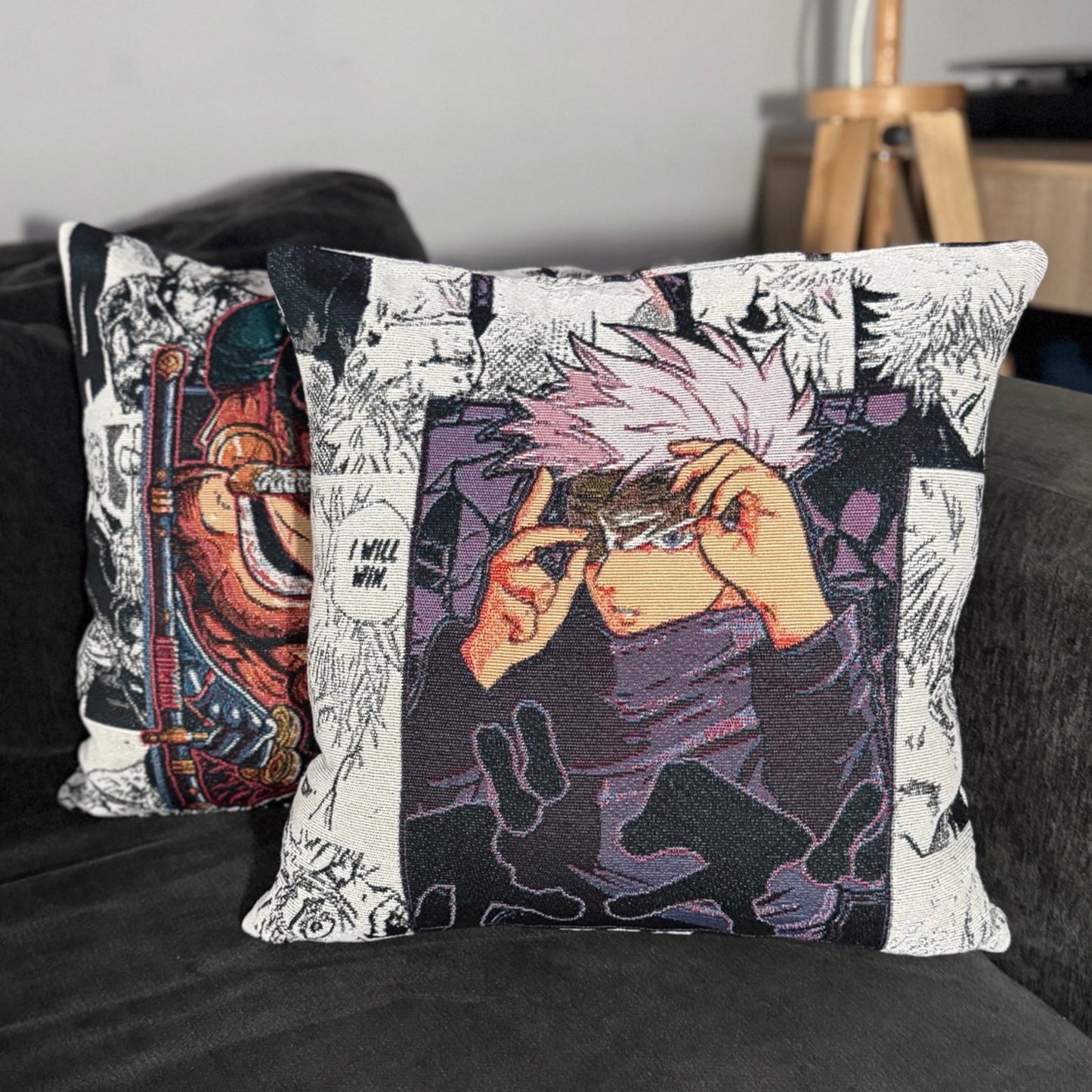 Blind Gojo Hand-Woven Tapestry Cushion Case, Anime Pillow Cover