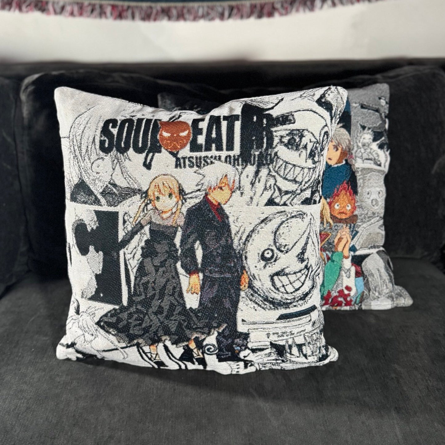 Soul and Maka Hand-Woven Tapestry Cushion Case, Anime Pillow Cover
