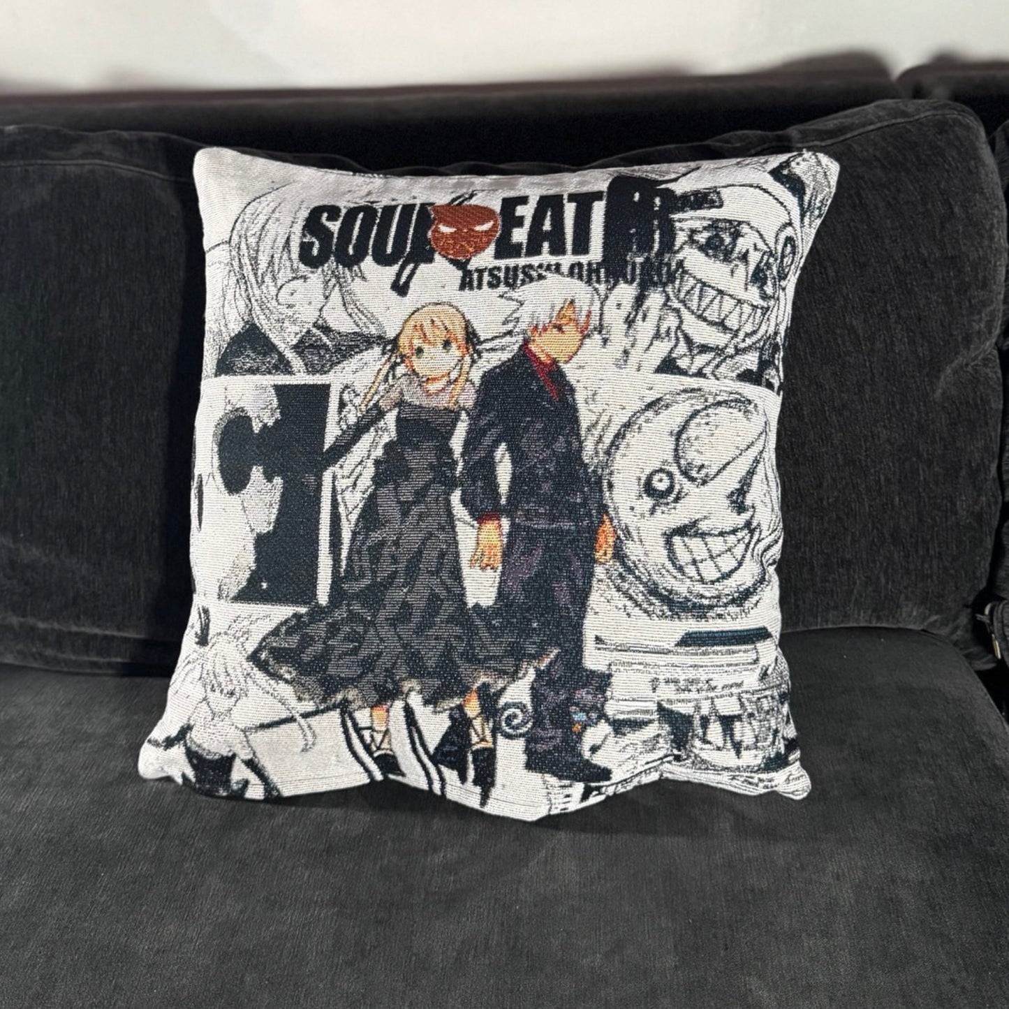 Soul and Maka Hand-Woven Tapestry Cushion Case, Anime Pillow Cover
