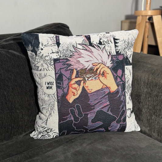 Blind Gojo Hand-Woven Tapestry Cushion Case, Anime Pillow Cover