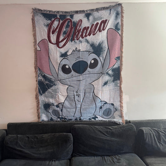 Stitch Cartoon Hand Woven Cozy Rug | Manga Tapestry Throw | Suitable As Blanket