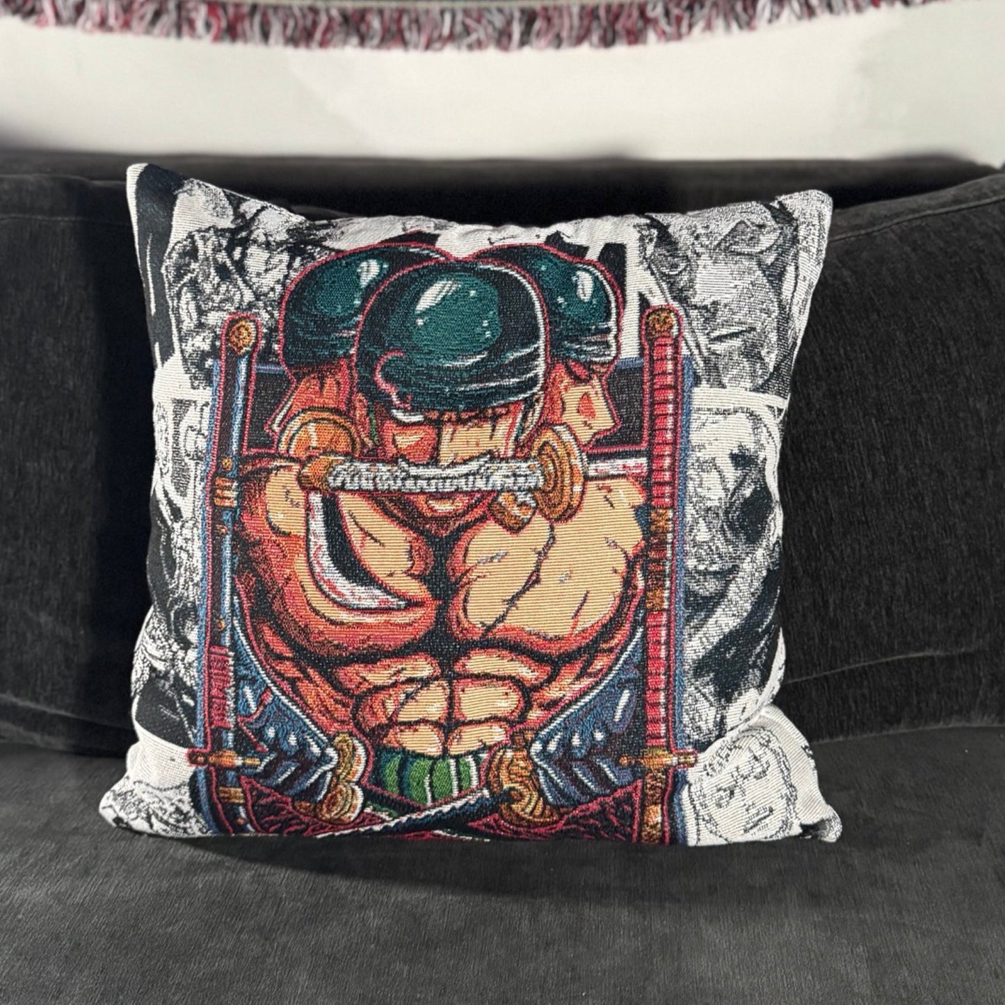 Zoro Pirate Hunter Hand-Woven Tapestry Cushion Case, Anime Pillow Cover