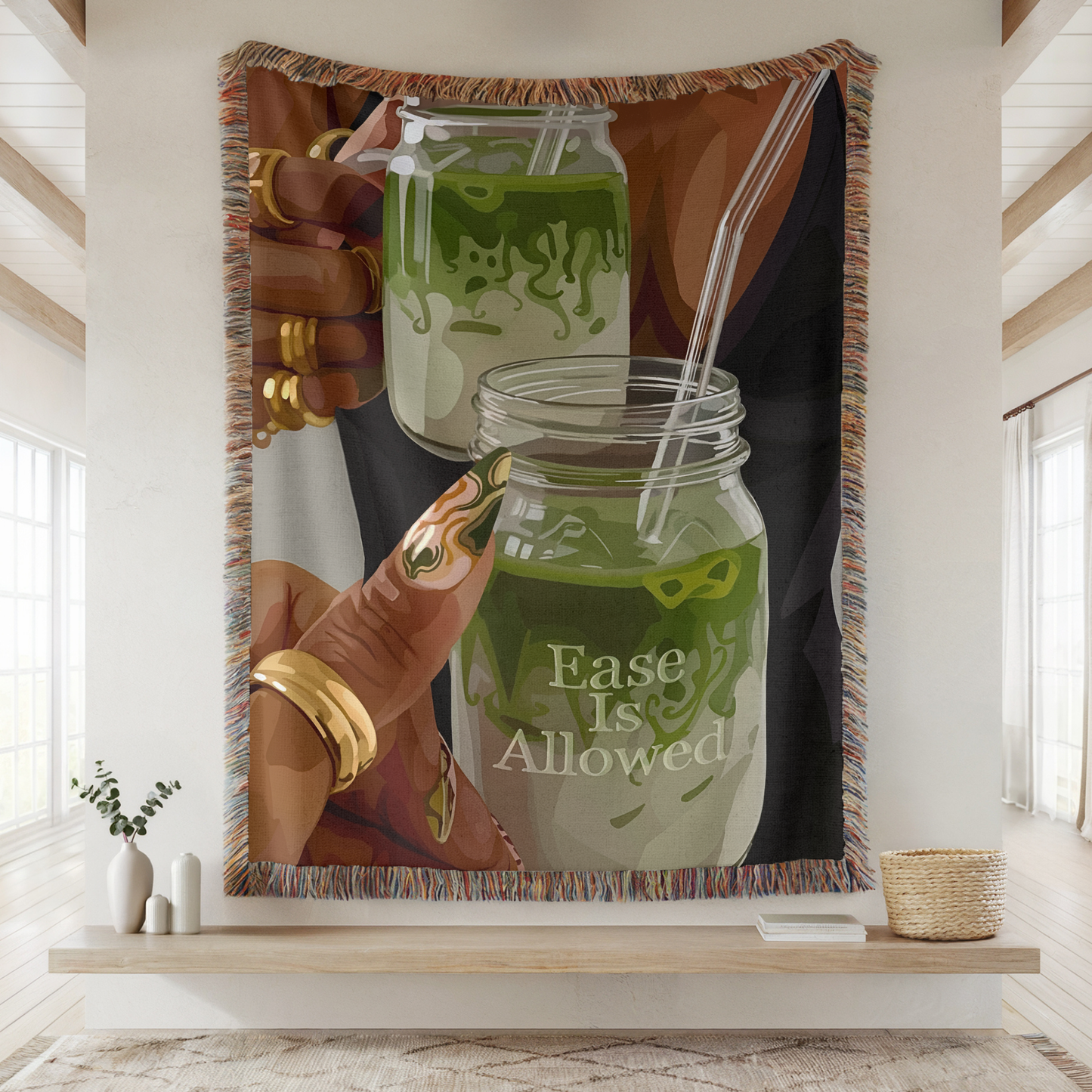 Matcha Girl Hand Woven Tapestry, Blanket, Rug