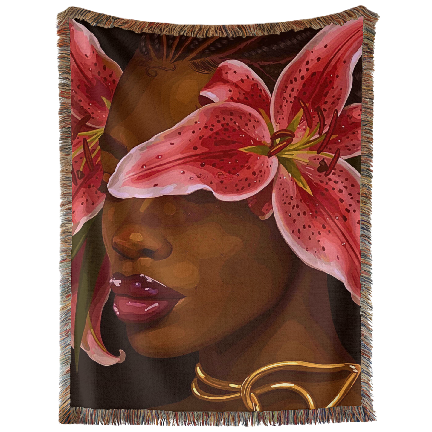Pink Flower Hand Woven Tapestry, Blanket, Rug