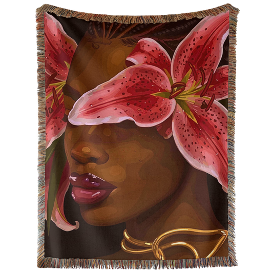 Pink Flower Hand Woven Tapestry, Blanket, Rug